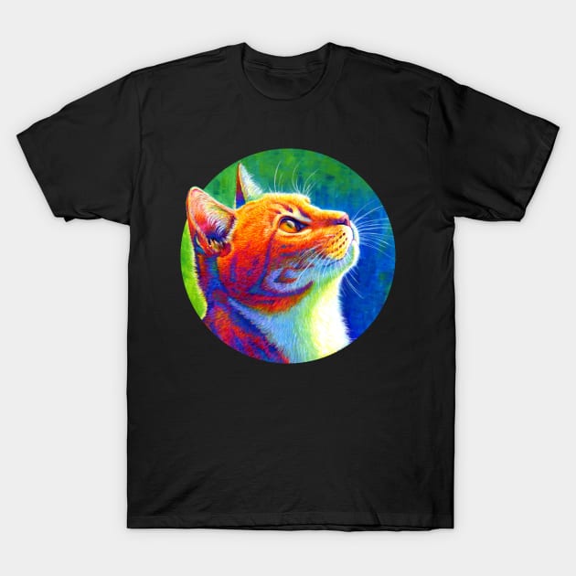 Psychedelic Rainbow Tabby Cat T-Shirt by rebeccawangart